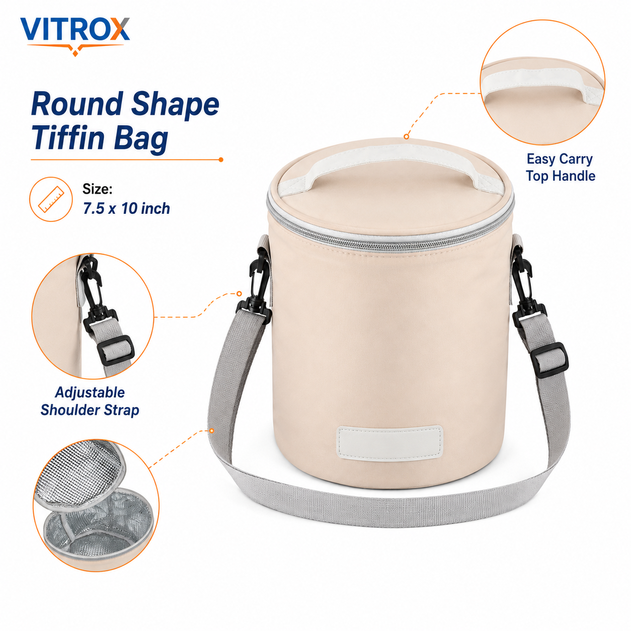 Vitrox Round Insulated Tiffin Carry Bag for Office & School