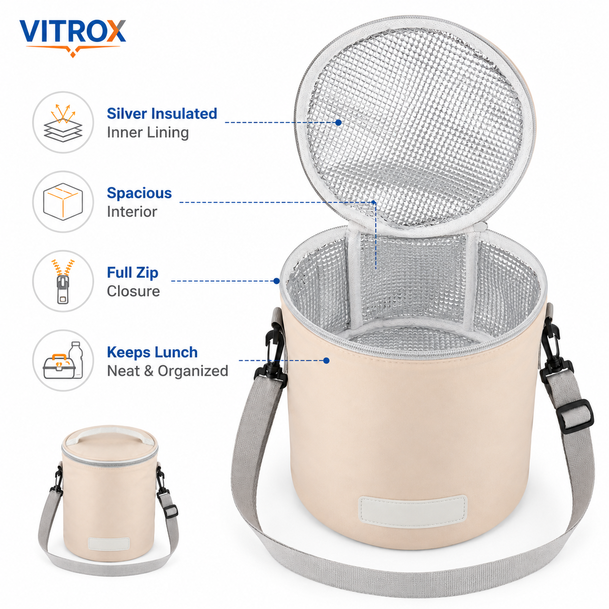 Vitrox Round Insulated Tiffin Carry Bag for Office & School