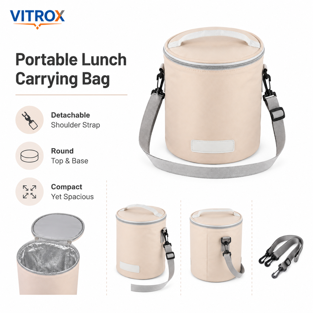Vitrox Round Insulated Tiffin Carry Bag for Office & School