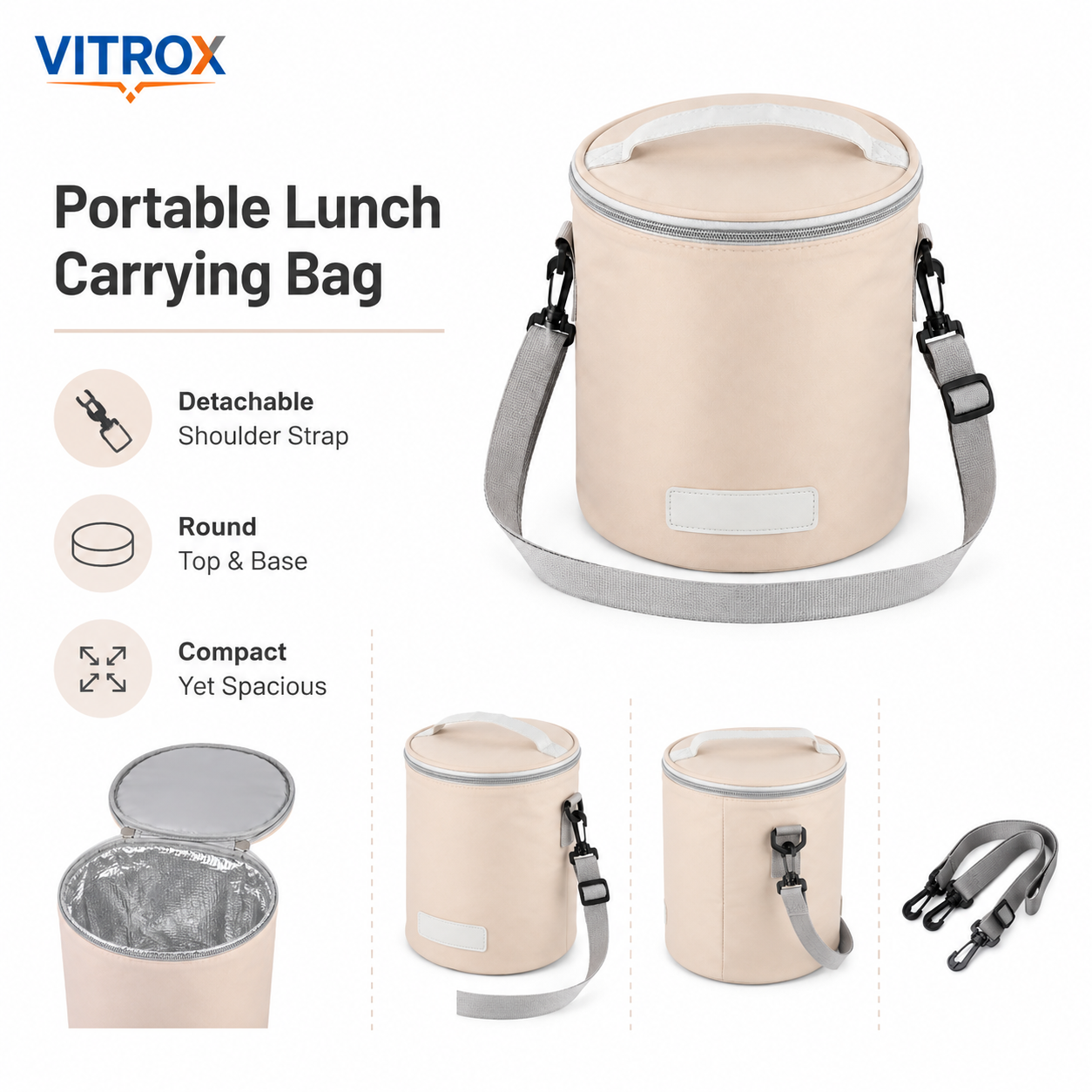 Vitrox Round Insulated Tiffin Carry Bag for Office & School