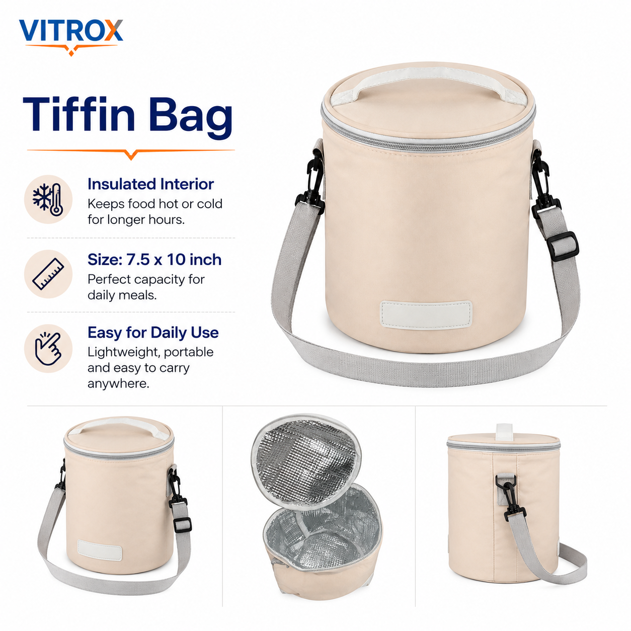 Vitrox Round Insulated Tiffin Carry Bag for Office & School