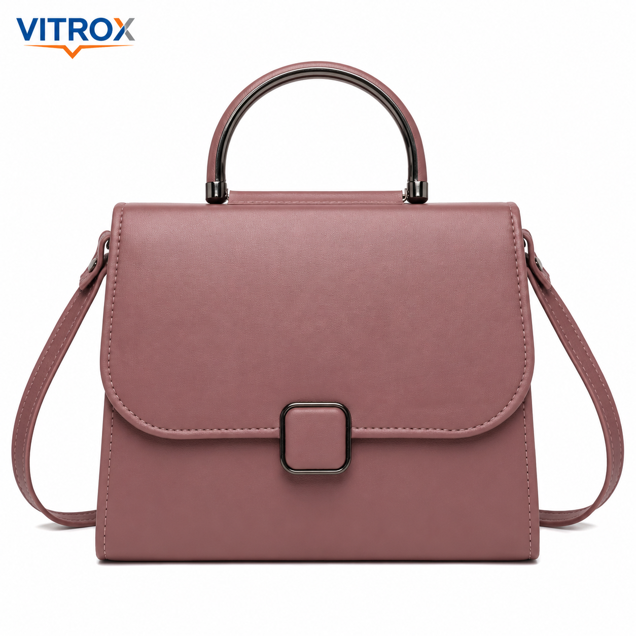 VITROX Ladies Structured Handbag with Top Handle & Sling Strap – Mauve Pink