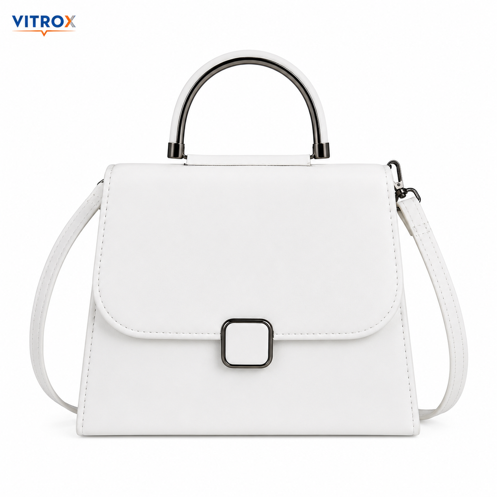 Vitrox White Ladies Handbag – Stylish Top Handle Shoulder Bag with Magnetic Flap Closure