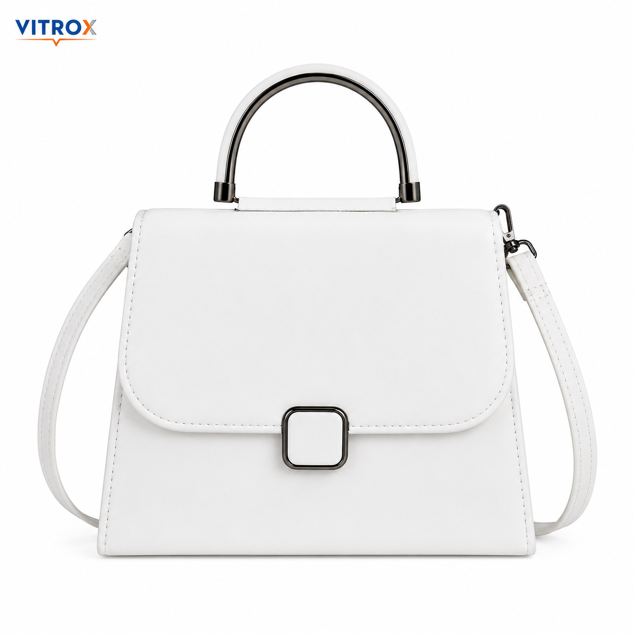 Vitrox White Ladies Handbag – Stylish Top Handle Shoulder Bag with Magnetic Flap Closure