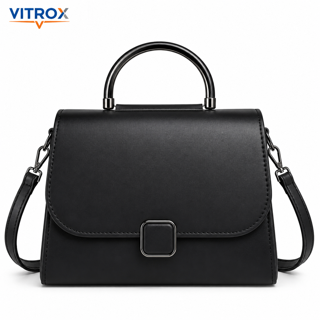 Vitrox Black Ladies Handbag - Stylish Top Handle Bag with Shoulder Strap