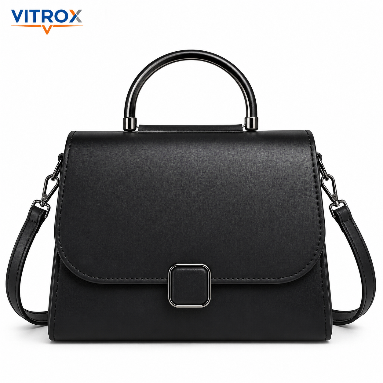 Vitrox Black Ladies Handbag - Stylish Top Handle Bag with Shoulder Strap