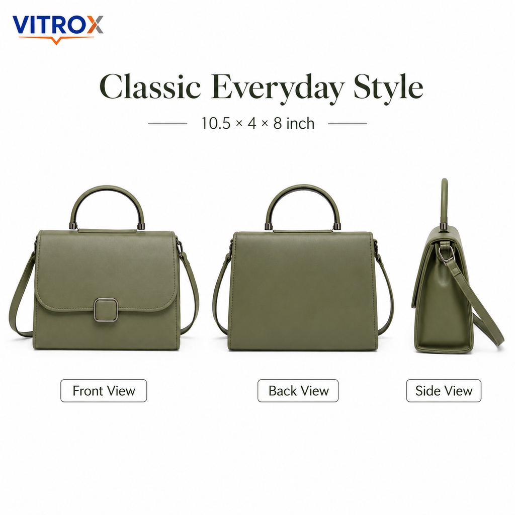 Vitrox Olive Green Ladies Handbag – Stylish Top Handle Shoulder Bag with Adjustable Strap