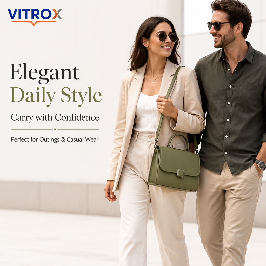 Vitrox Olive Green Ladies Handbag – Stylish Top Handle Shoulder Bag with Adjustable Strap