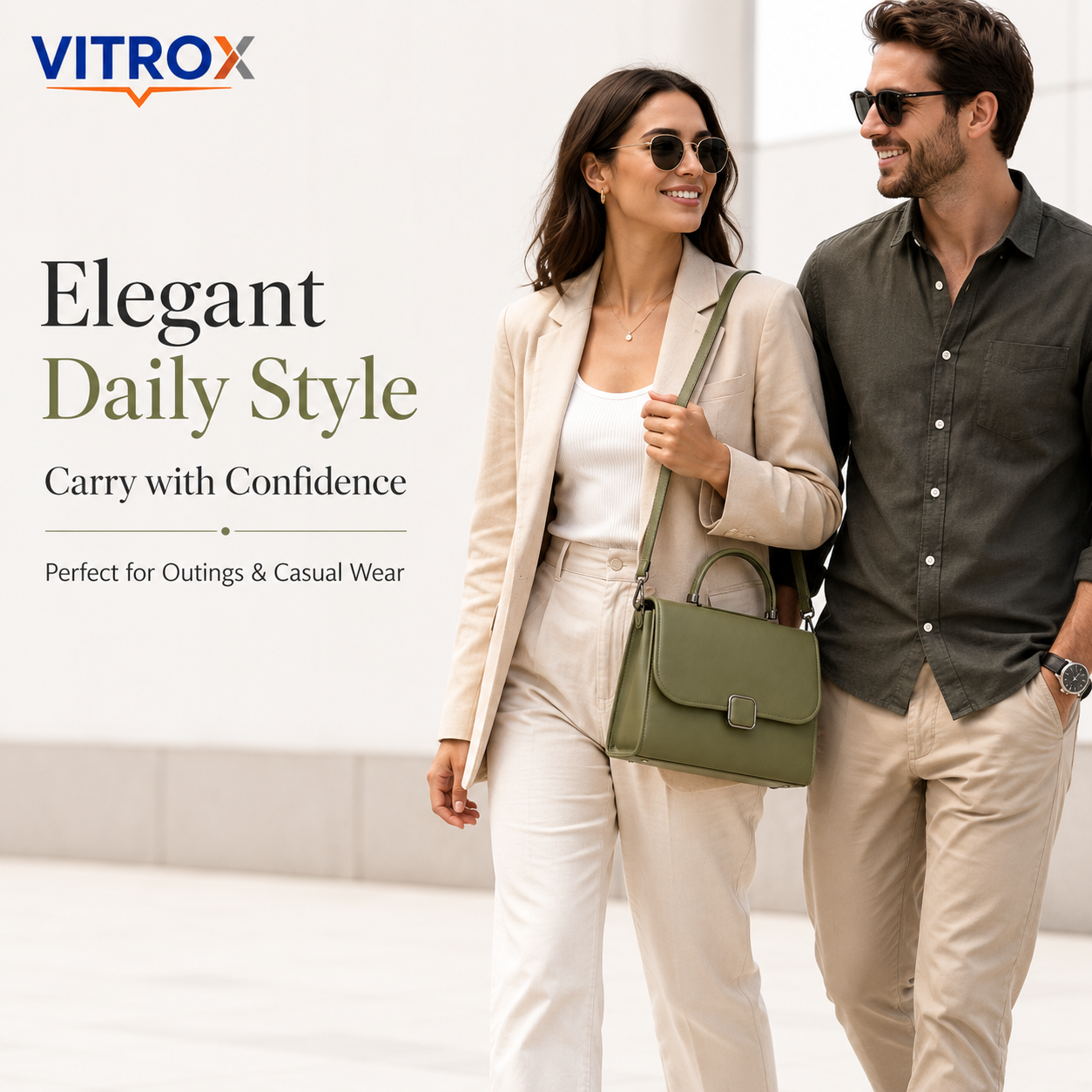 Vitrox Olive Green Ladies Handbag – Stylish Top Handle Shoulder Bag with Adjustable Strap