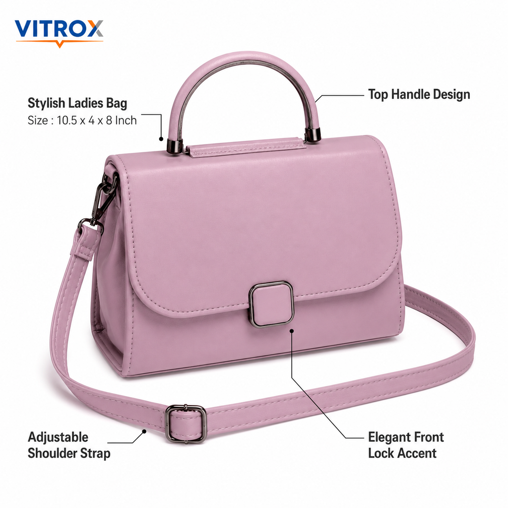 Vitrox Stylish Ladies Handbag – Dusty Pink PU Leather Top Handle Shoulder Bag