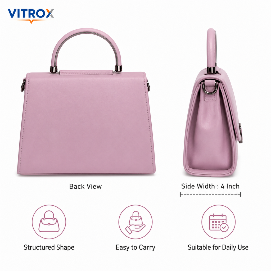 Vitrox Stylish Ladies Handbag – Dusty Pink PU Leather Top Handle Shoulder Bag