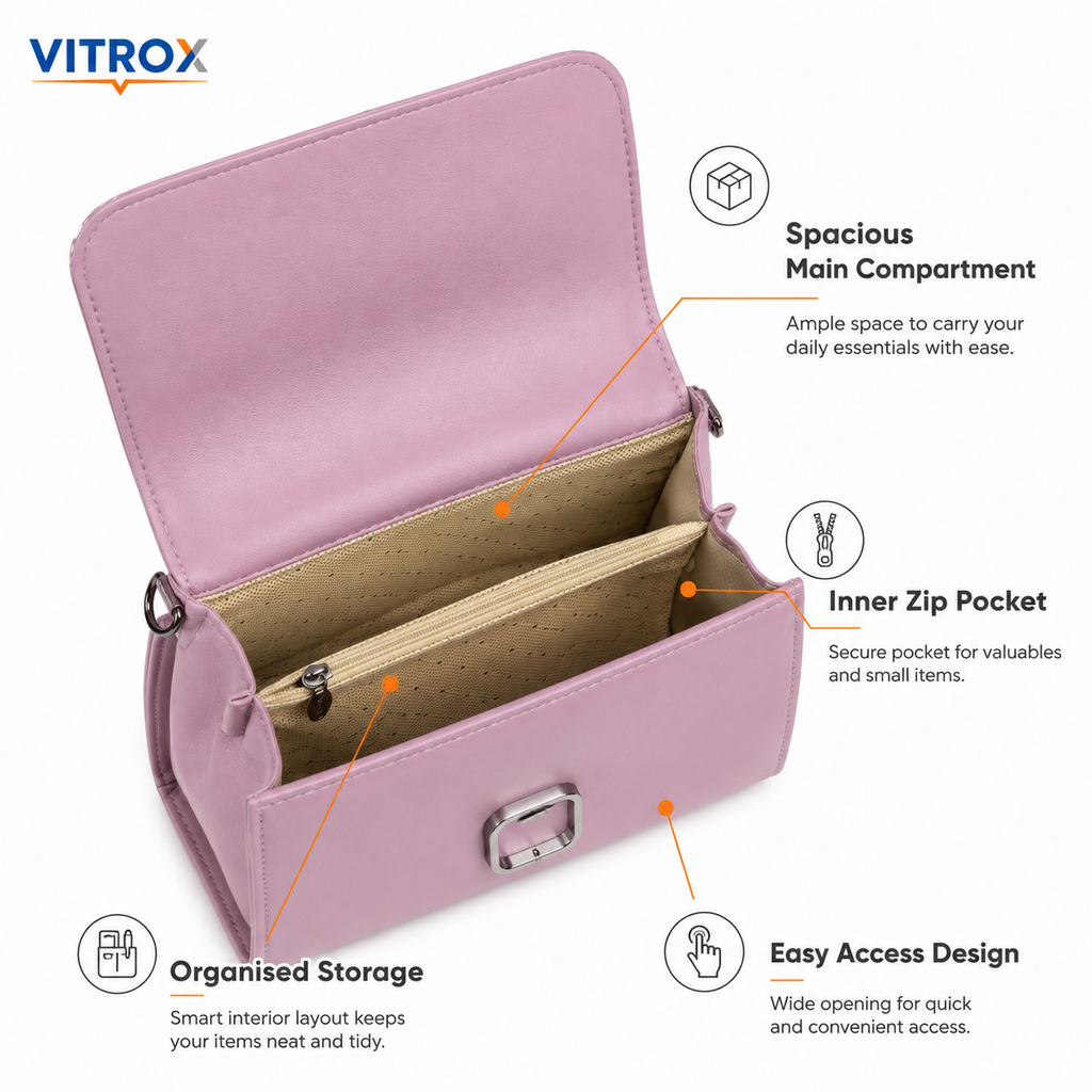Vitrox Stylish Ladies Handbag – Dusty Pink PU Leather Top Handle Shoulder Bag