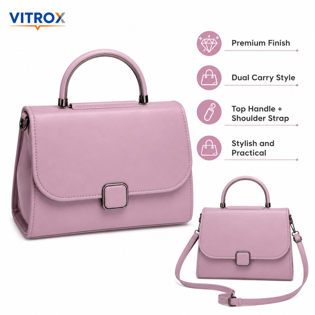 Vitrox Stylish Ladies Handbag – Dusty Pink PU Leather Top Handle Shoulder Bag