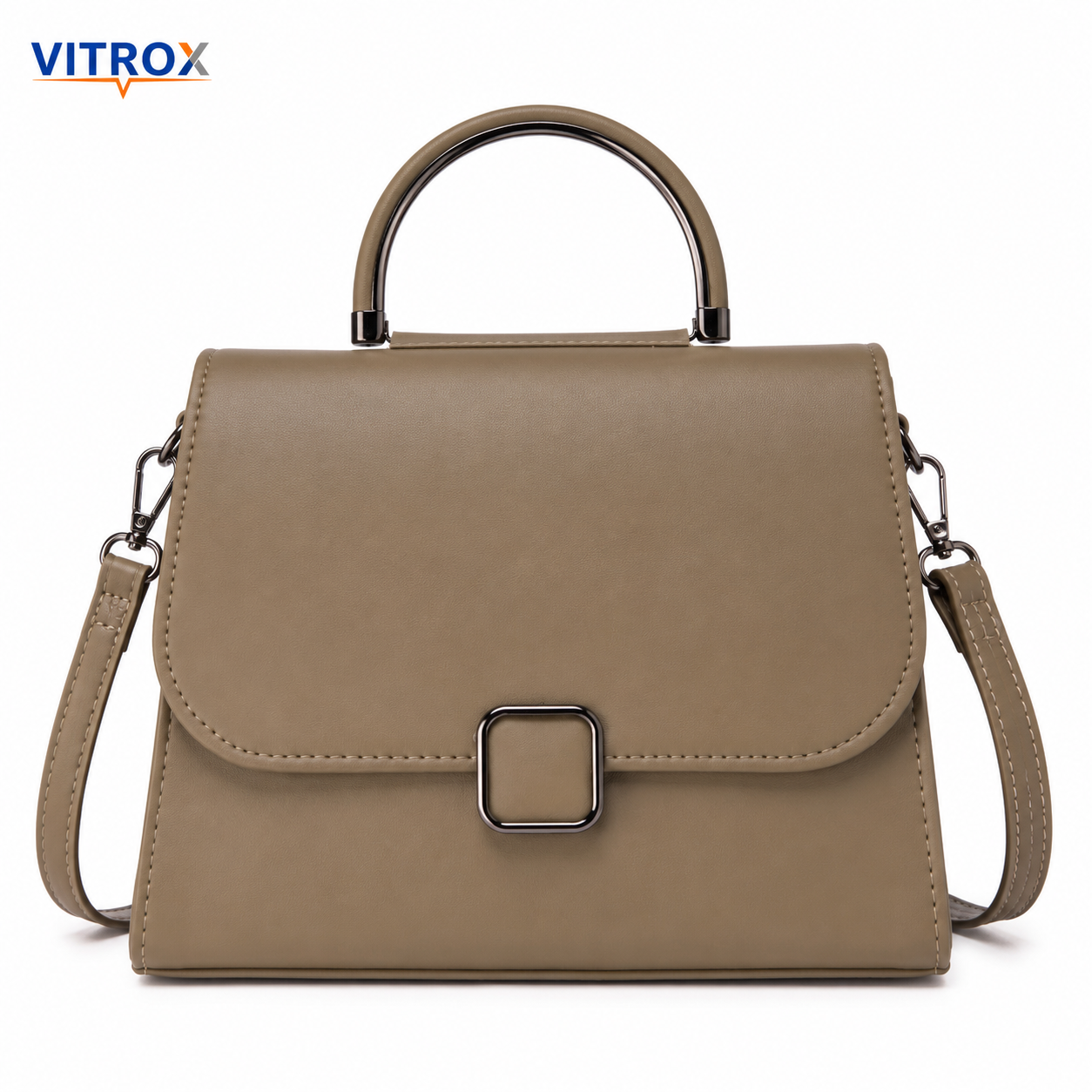 Vitrox Ladies Handbag with Top Handle & Shoulder Strap – Taupe Beige