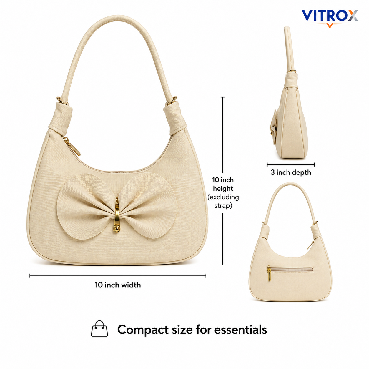 Vitrox Cream Bow Design Ladies Shoulder Bag – Stylish Function & Party Handbag