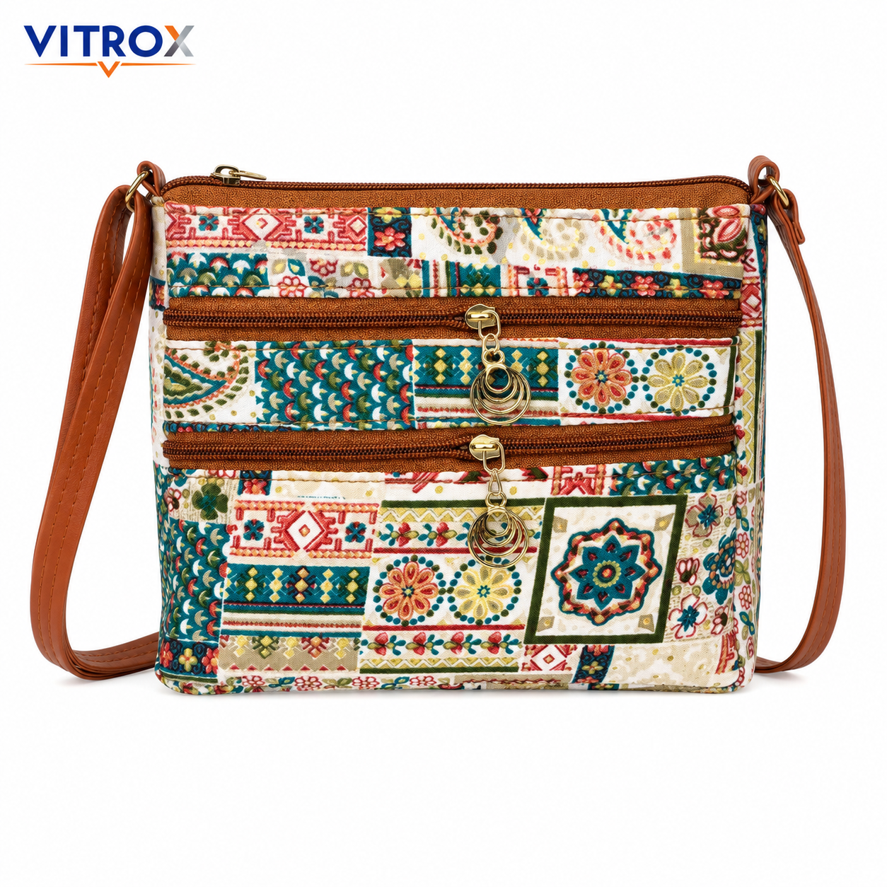 Vitrox Multicolor Printed Ladies Sling Bag | Cream Patchwork Shoulder Bag for Women
