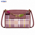 Vitrox Mauve Plaid Ladies Sling Bag | Compact Shoulder Bag with Gold Bow & Chain Detail