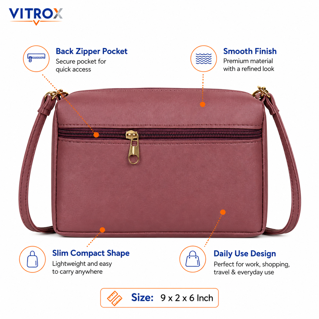 Vitrox Mauve Plaid Ladies Sling Bag | Compact Shoulder Bag with Gold Bow & Chain Detail