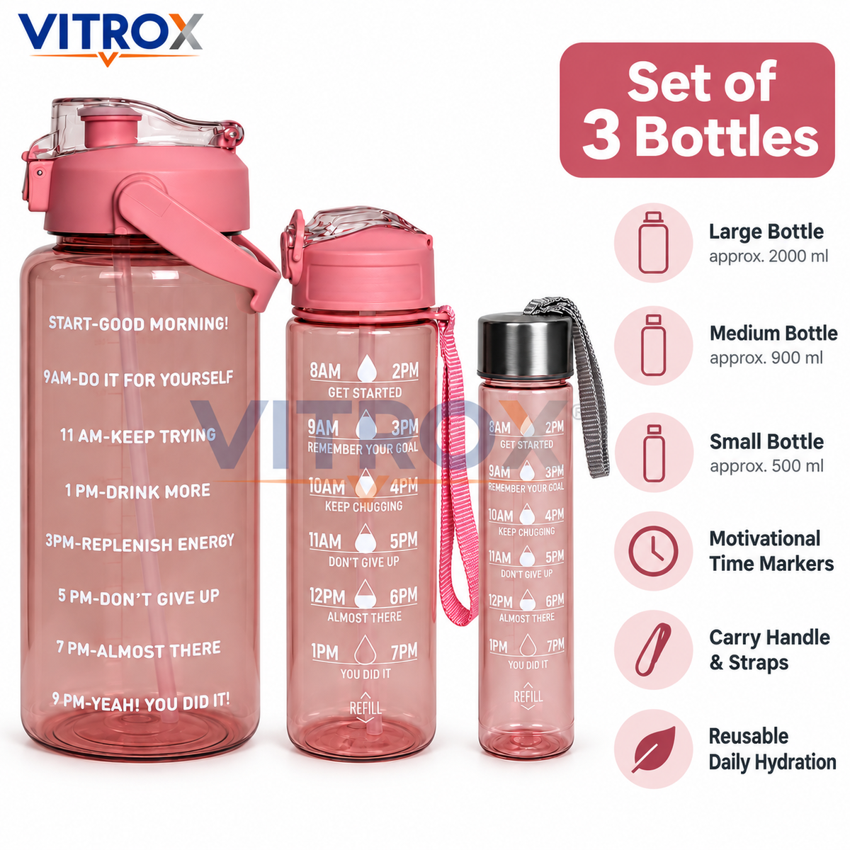 3-Piece Motivational Water Bottle Set