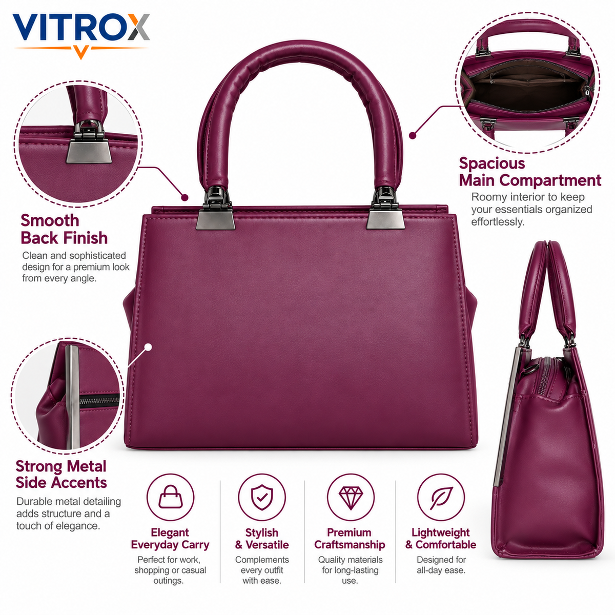 Elegant Structured Handbag for Women with Adjustable Strap