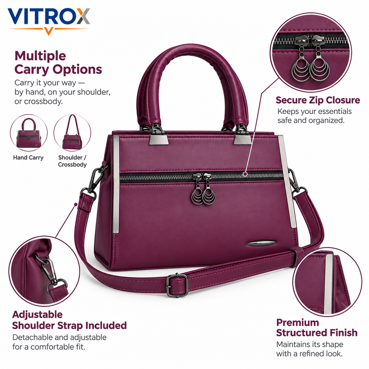 Elegant Structured Handbag for Women with Adjustable Strap