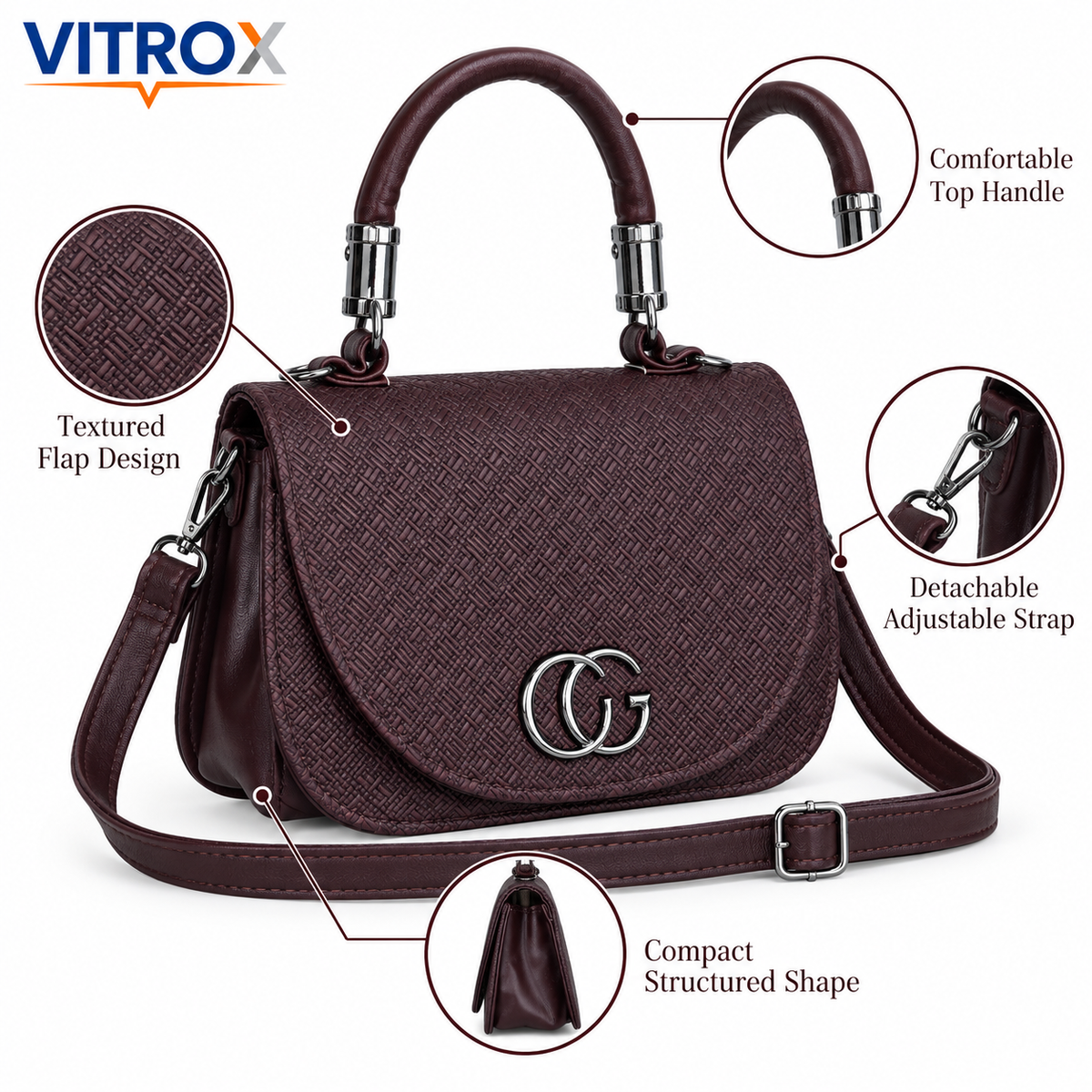 Textured Flap Handbag for Women