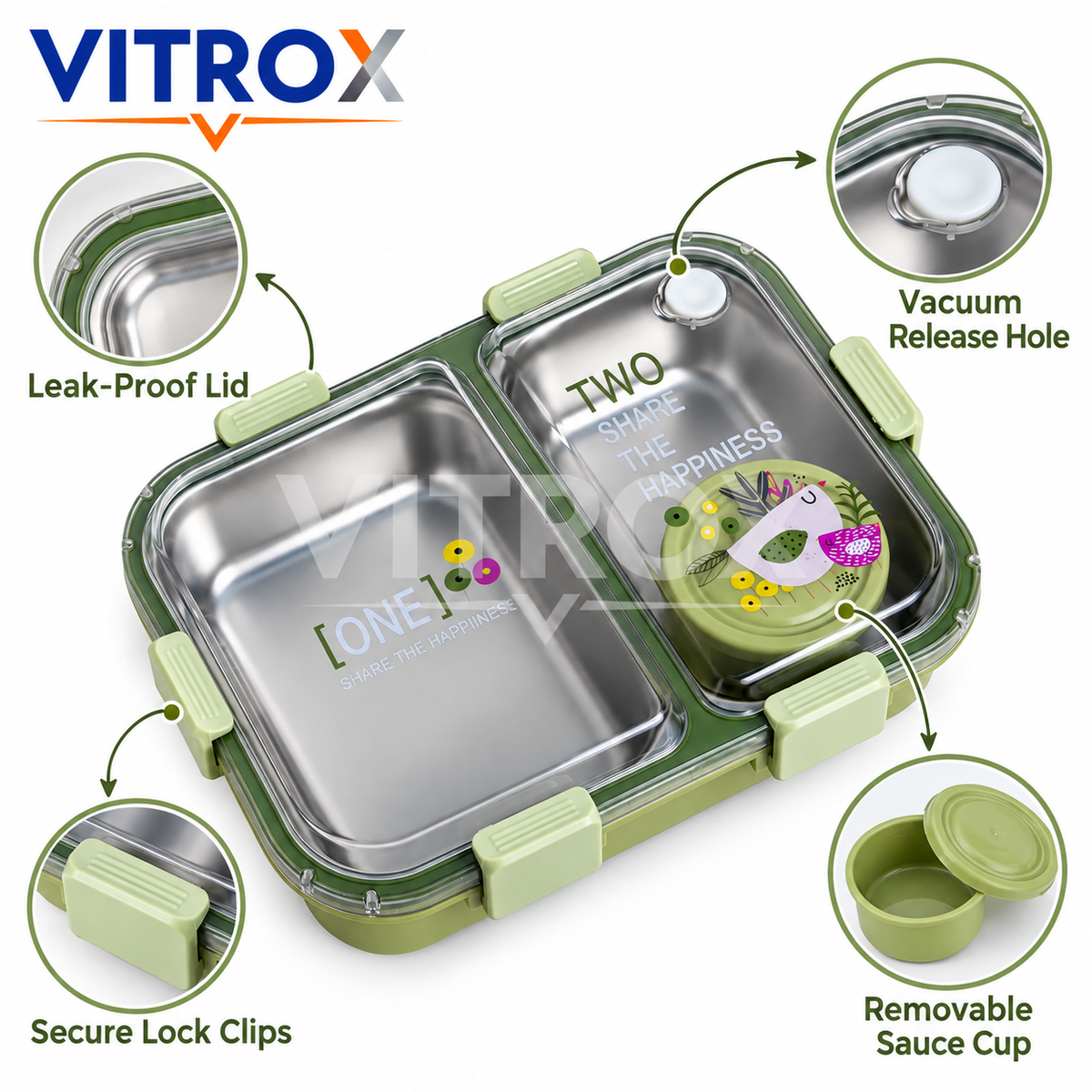 2 Compartment Stainless Steel Lunch Box