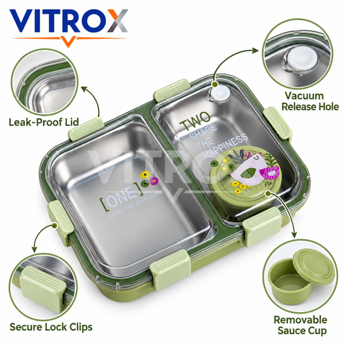 2 Compartment Stainless Steel Lunch Box
