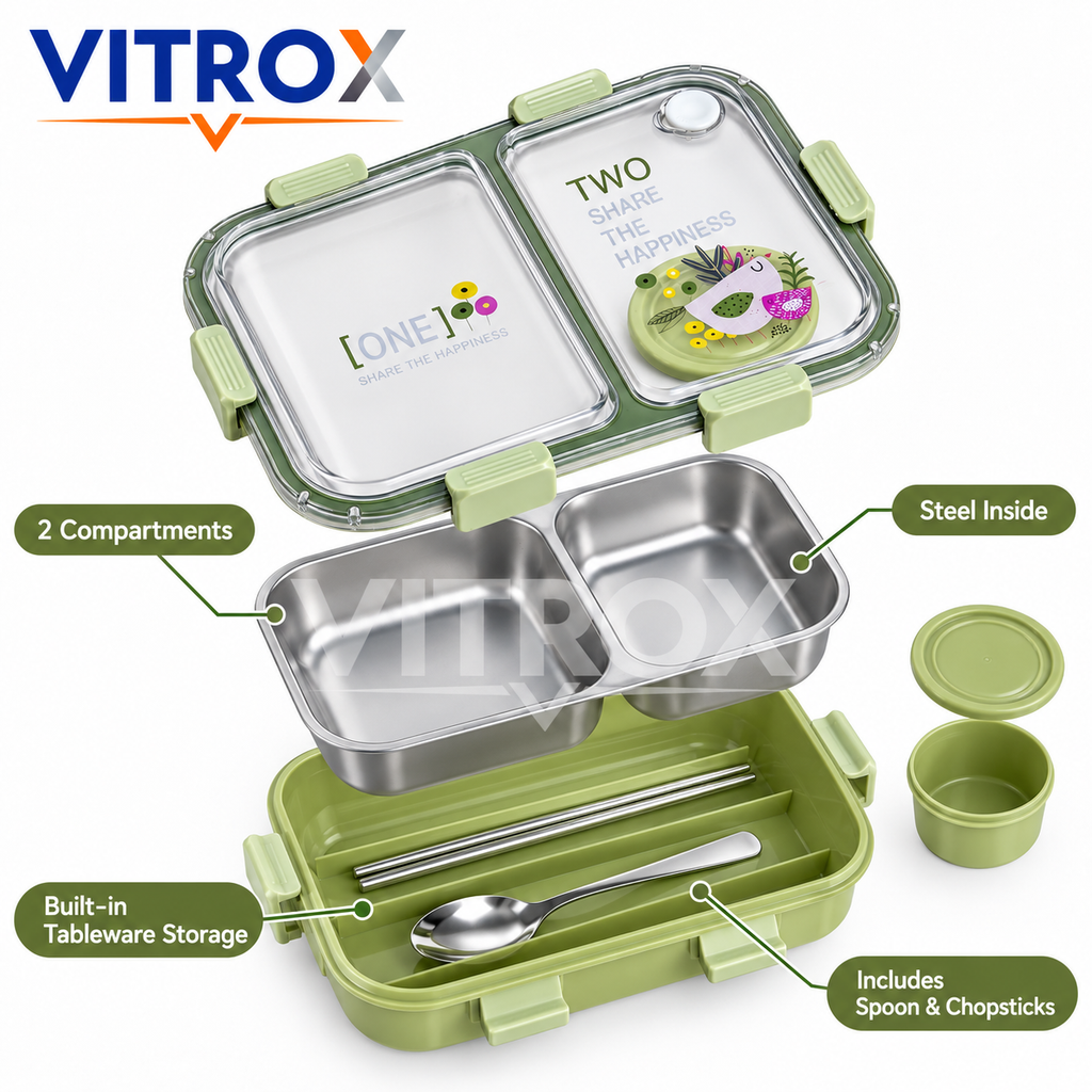 2 Compartment Stainless Steel Lunch Box