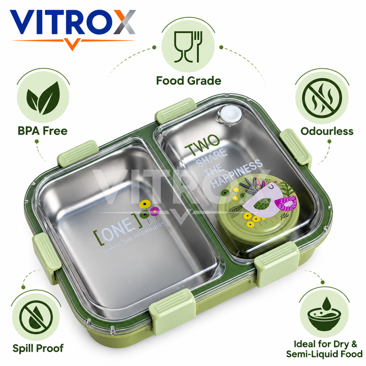 2 Compartment Stainless Steel Lunch Box