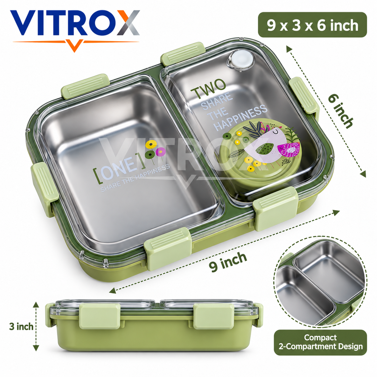 2 Compartment Stainless Steel Lunch Box