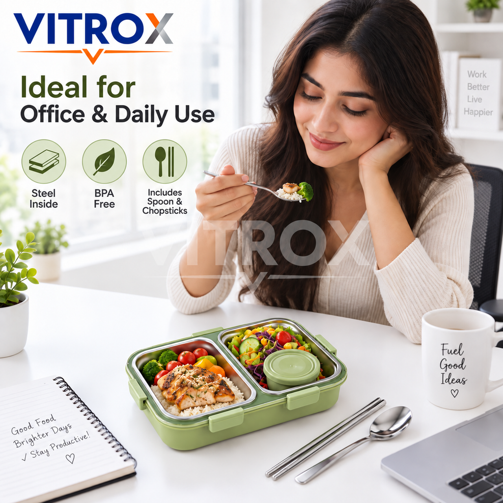 2 Compartment Stainless Steel Lunch Box
