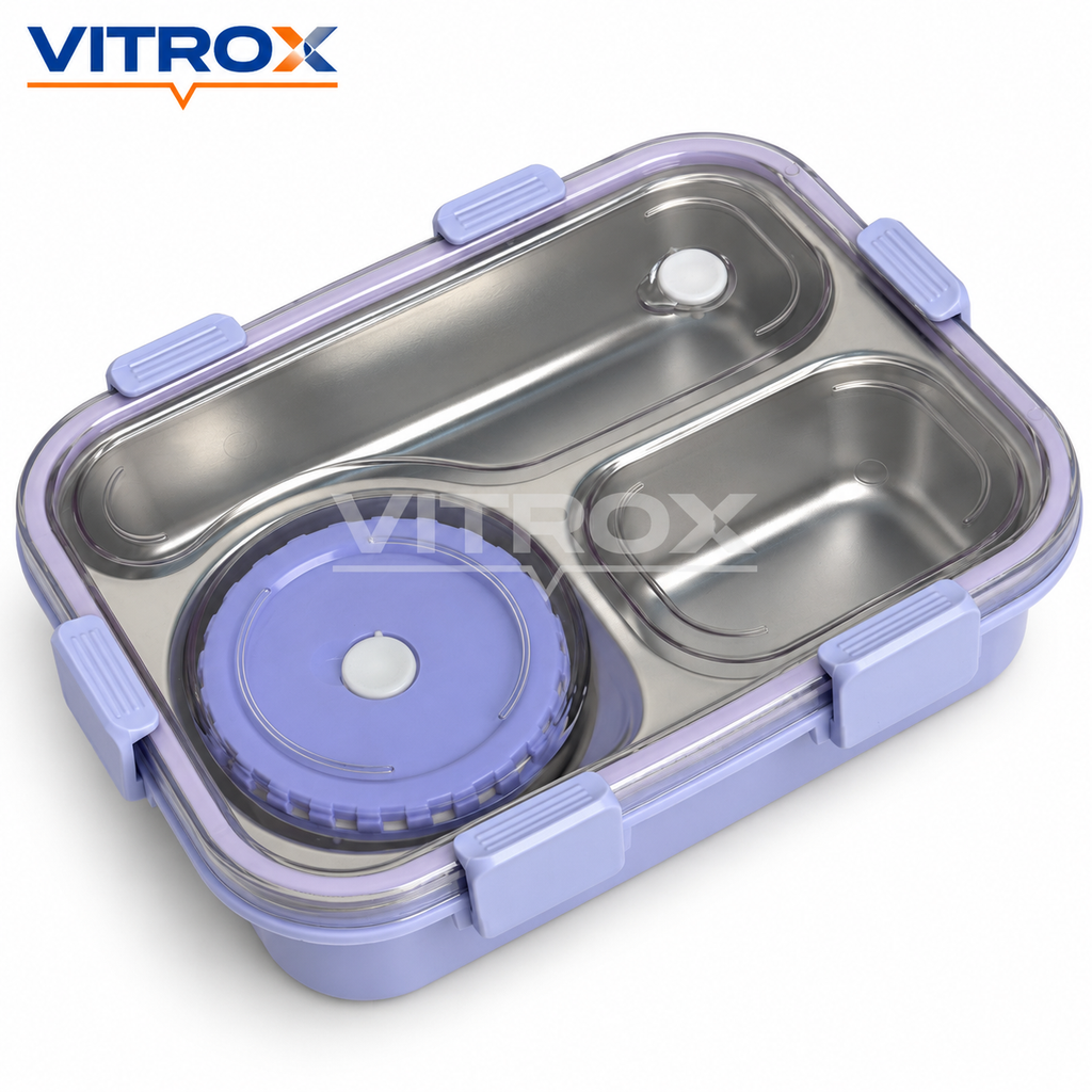 Lavender 3-Compartment Stainless Steel Lunch Box