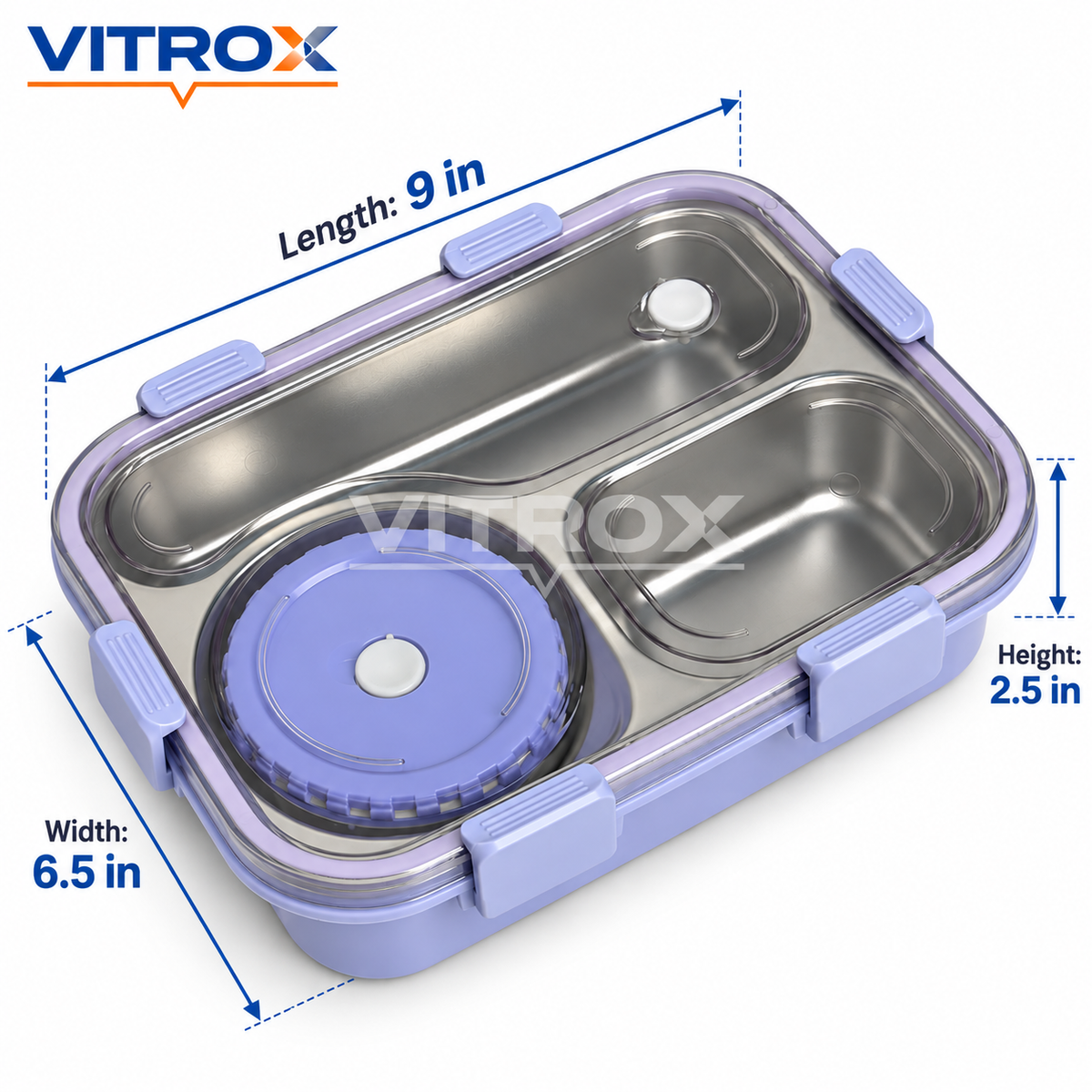 Lavender 3-Compartment Stainless Steel Lunch Box