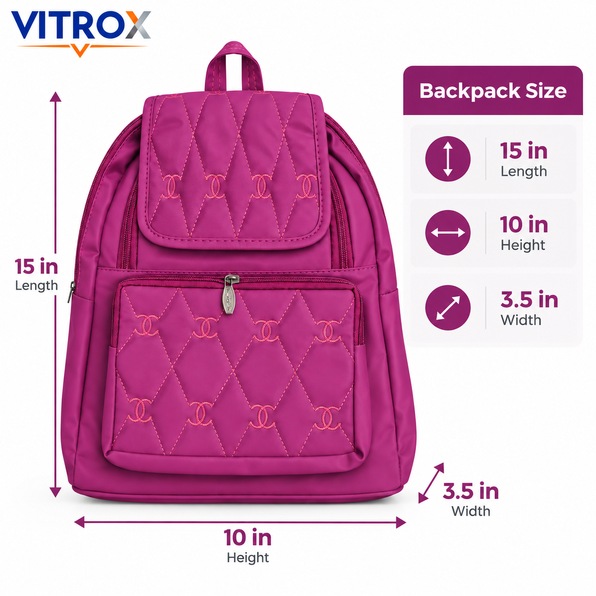 Quilted Casual Backpack with Front Zip Pocket