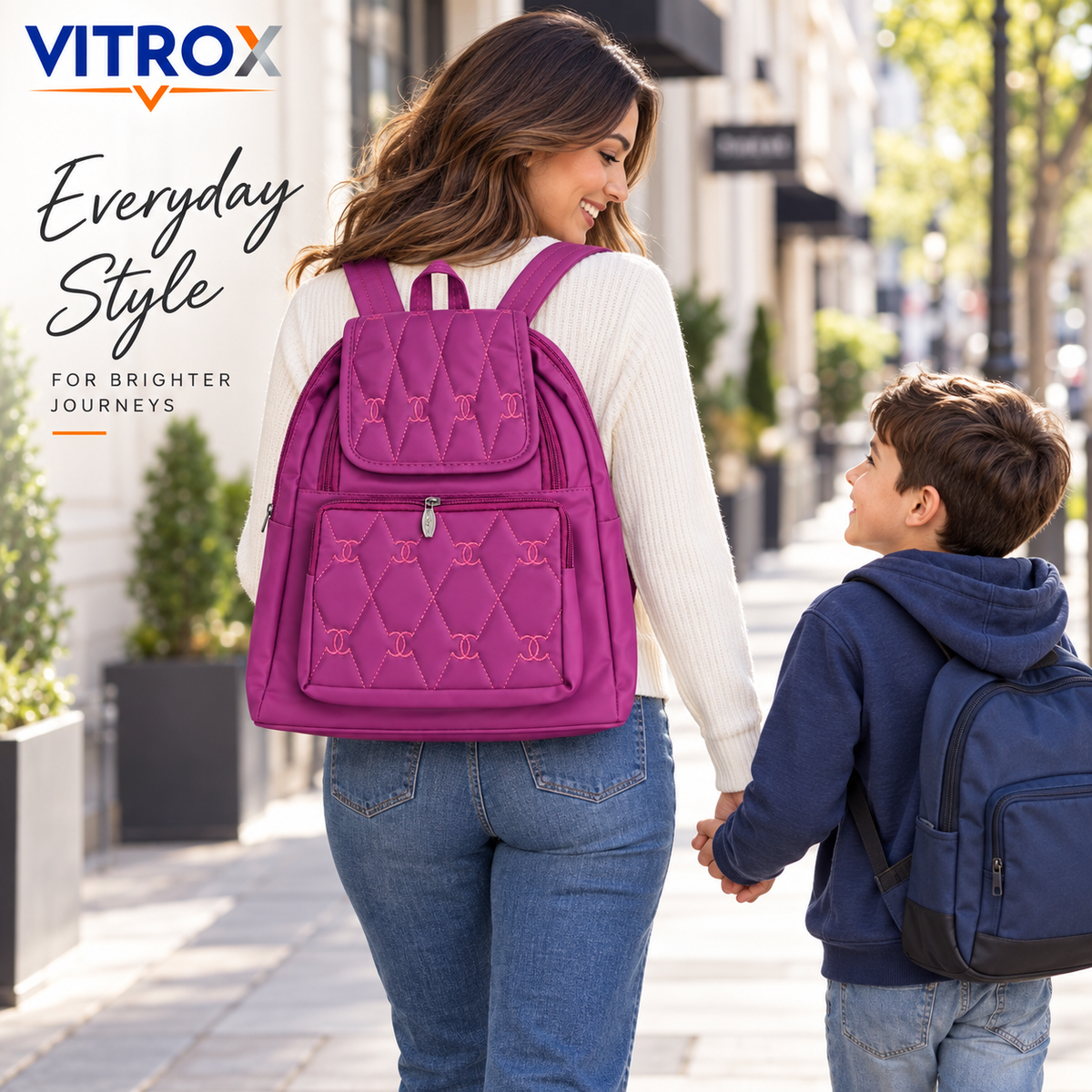 Quilted Casual Backpack with Front Zip Pocket