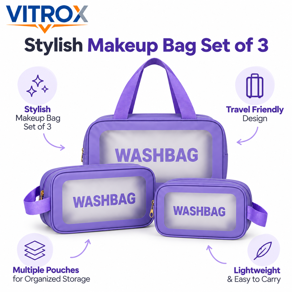 Stylish Makeup Wash Bag Set of 3