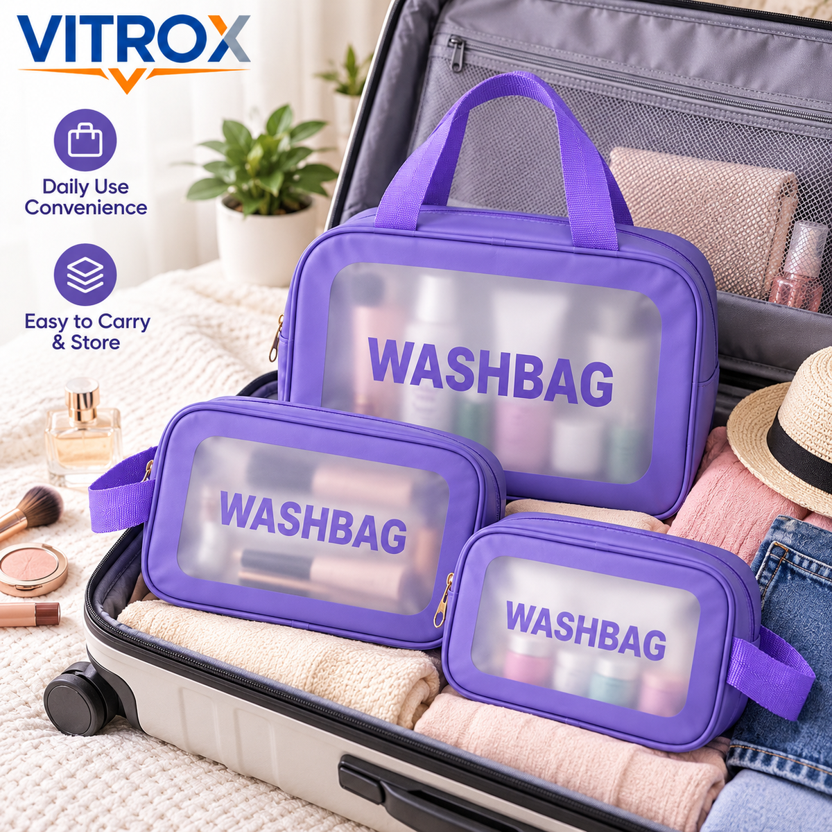 Stylish Makeup Wash Bag Set of 3