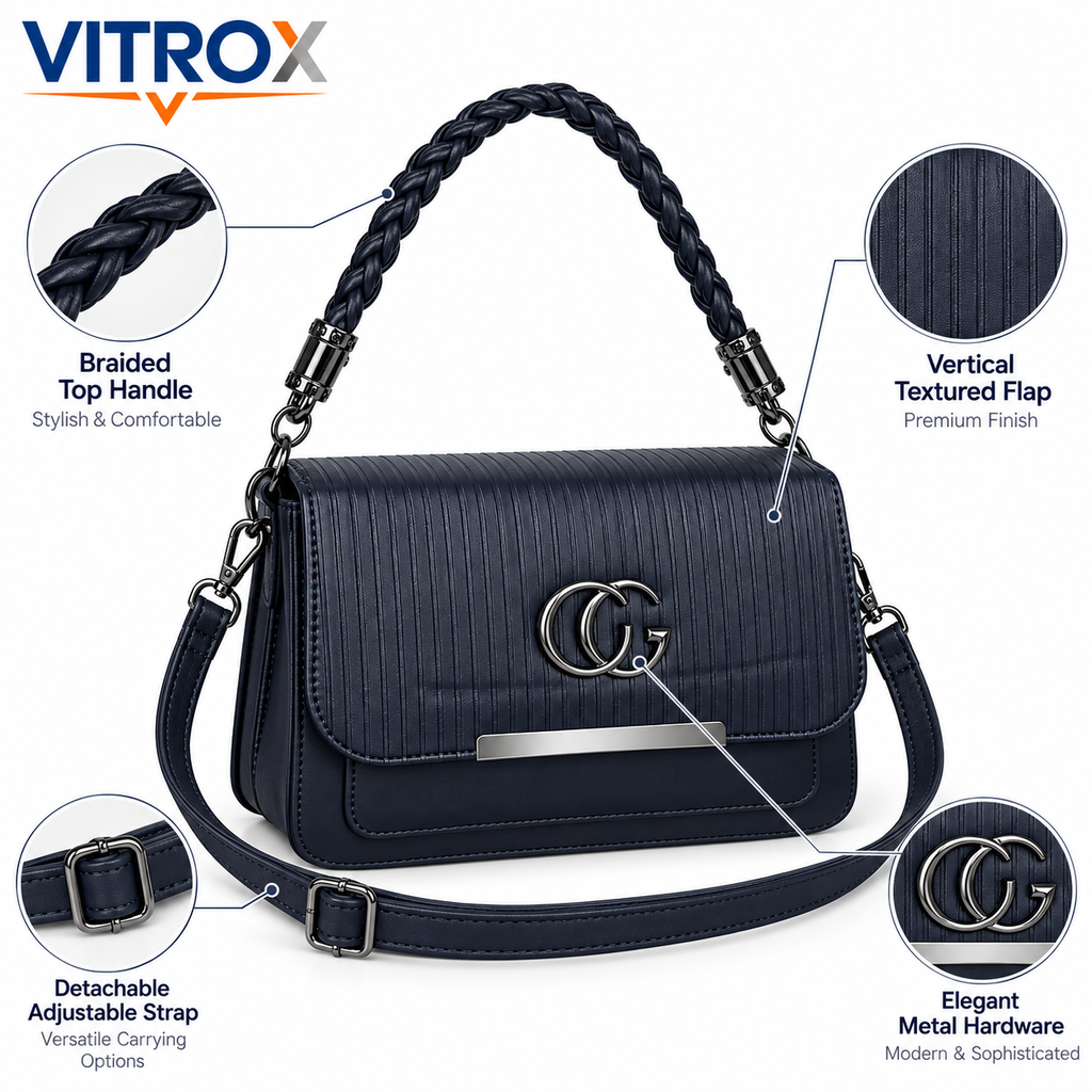 Textured Flap Handbag for Women with Adjustable Strap