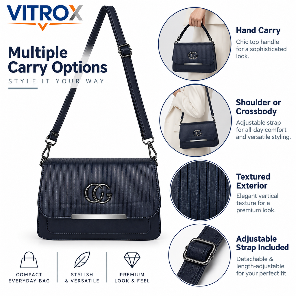Textured Flap Handbag for Women with Adjustable Strap