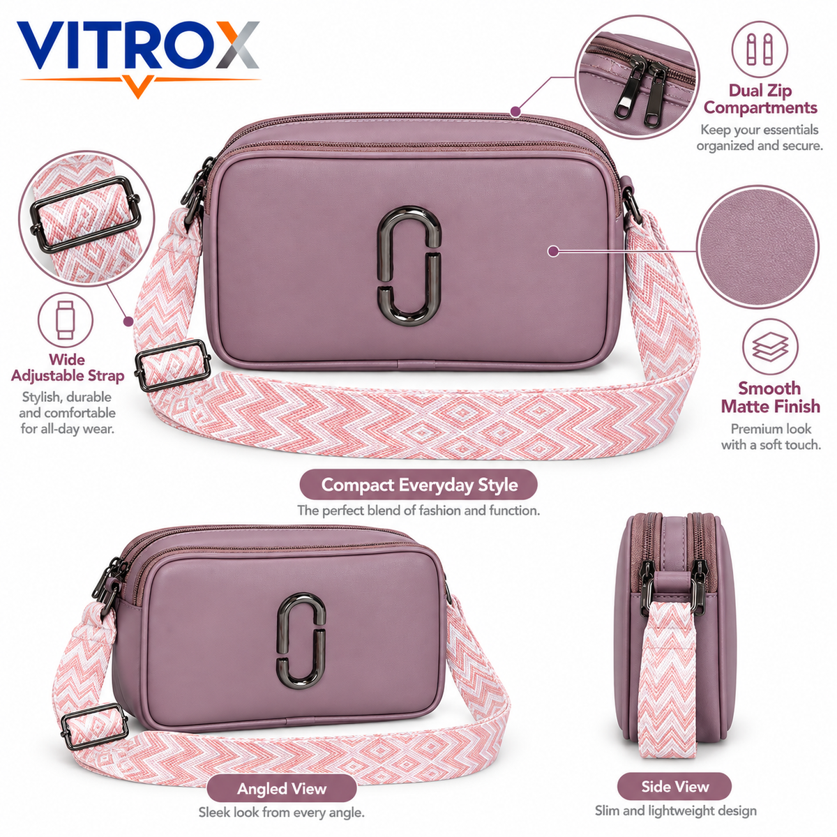 Crossbody Sling Bag with Adjustable Woven Strap