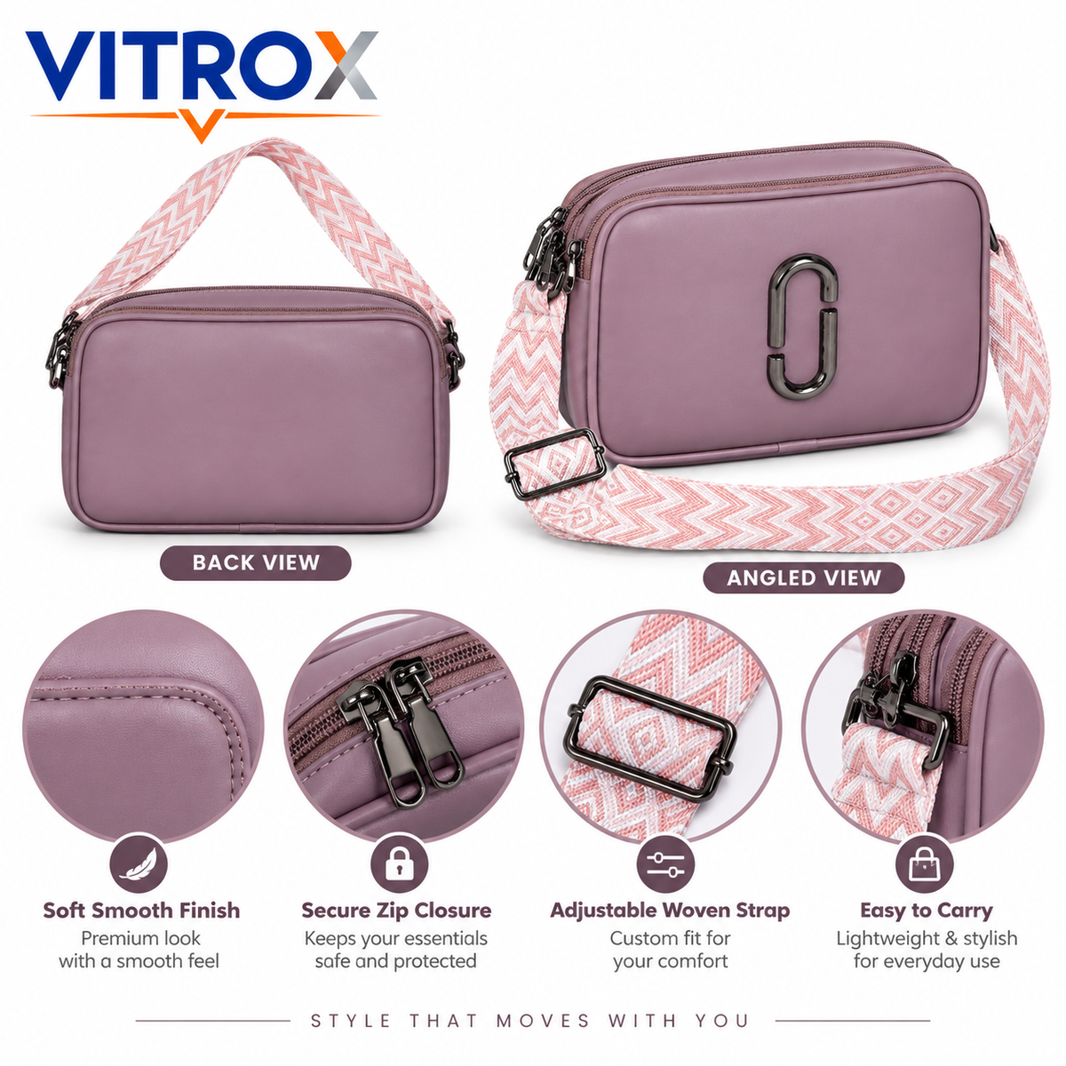 Crossbody Sling Bag with Adjustable Woven Strap