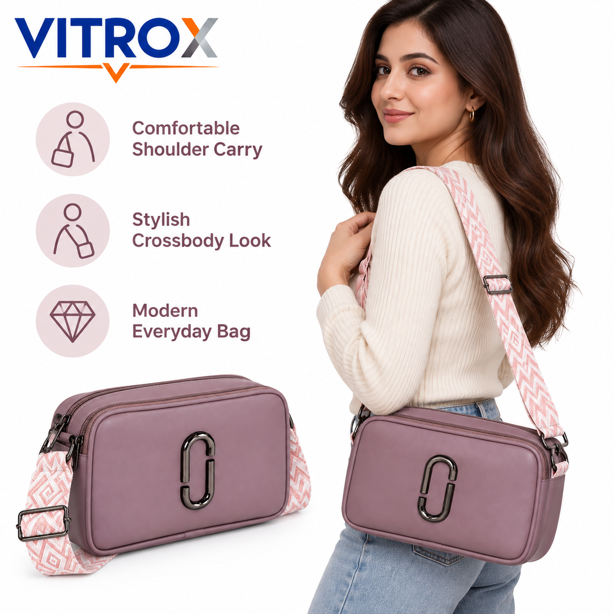 Crossbody Sling Bag with Adjustable Woven Strap
