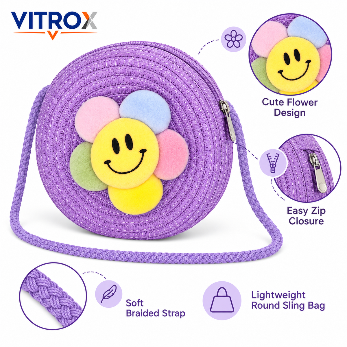 Cute Round Flower Sling Bag for Girls