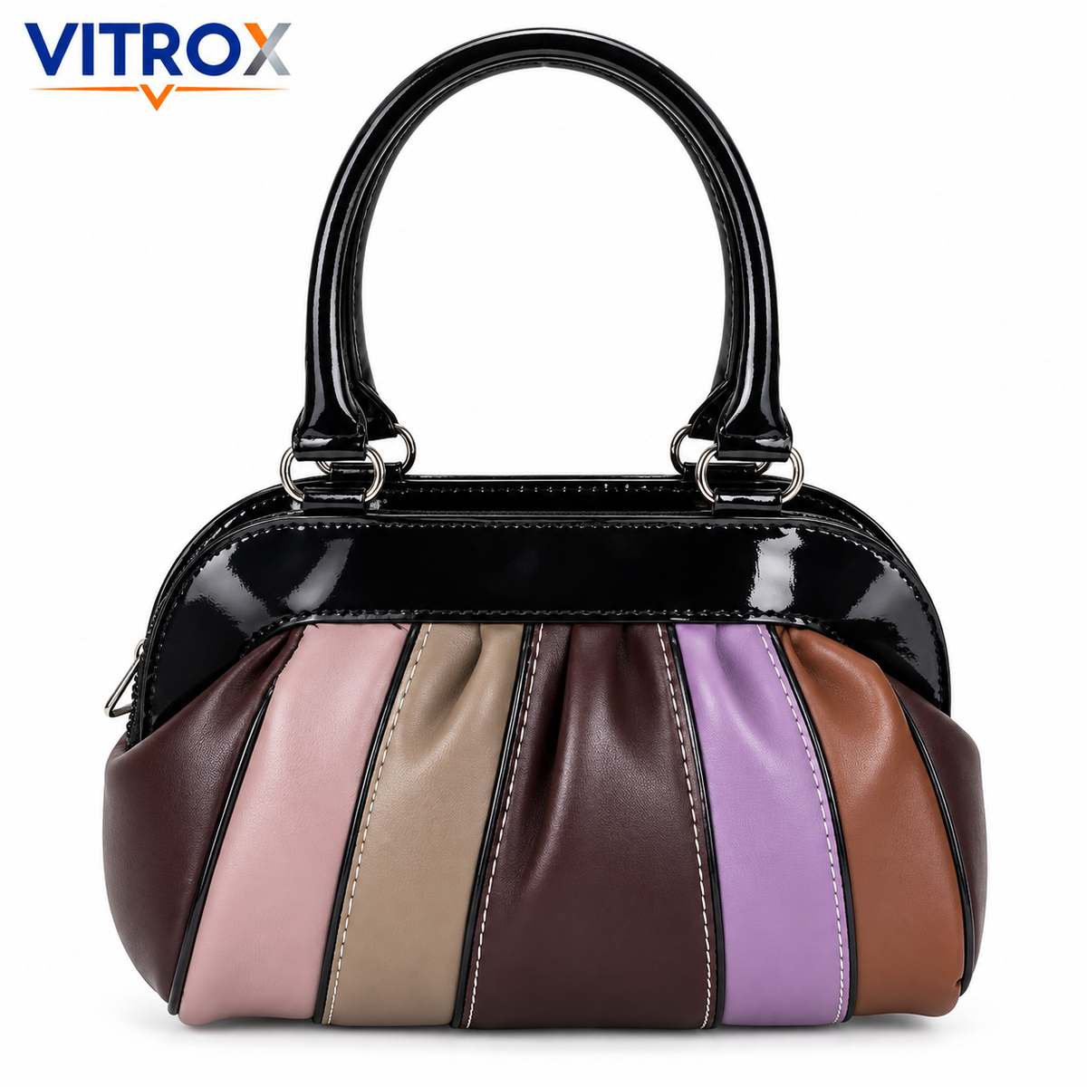 Glossy Colourblock Pleated Handbag for Women