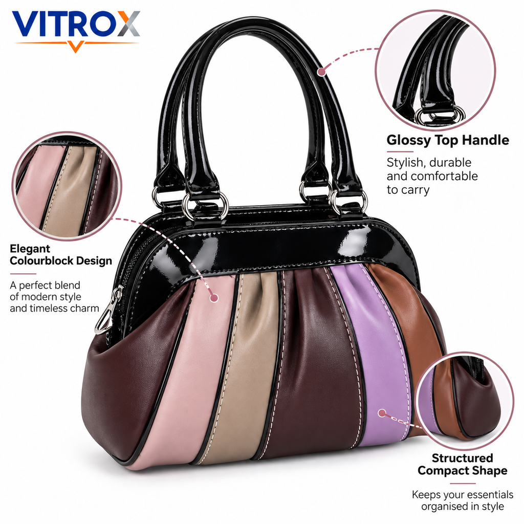 Glossy Colourblock Pleated Handbag for Women