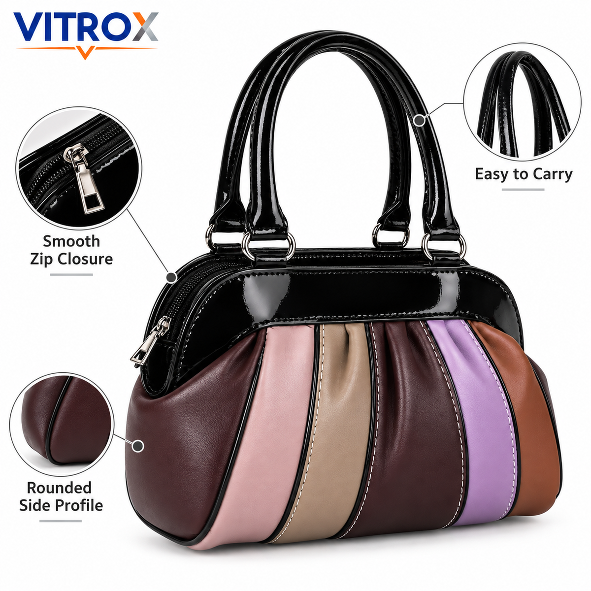 Glossy Colourblock Pleated Handbag for Women