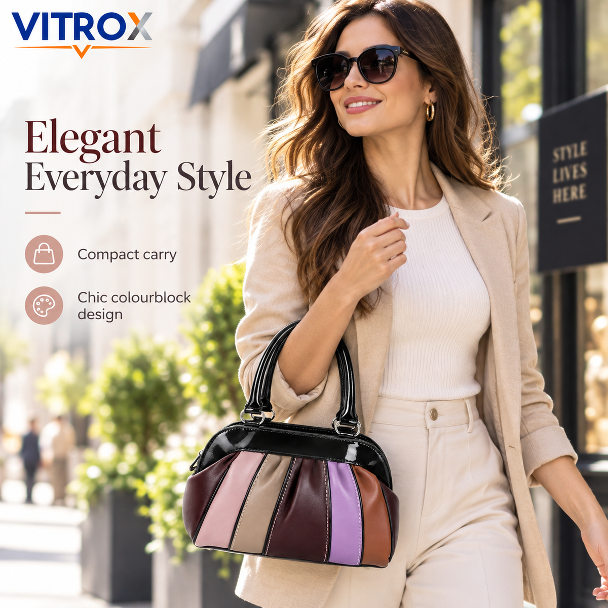 Glossy Colourblock Pleated Handbag for Women