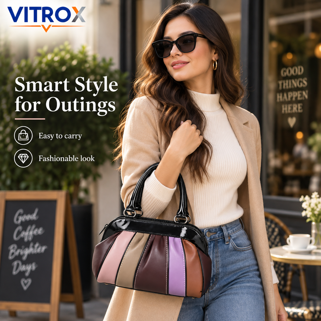 Glossy Colourblock Pleated Handbag for Women