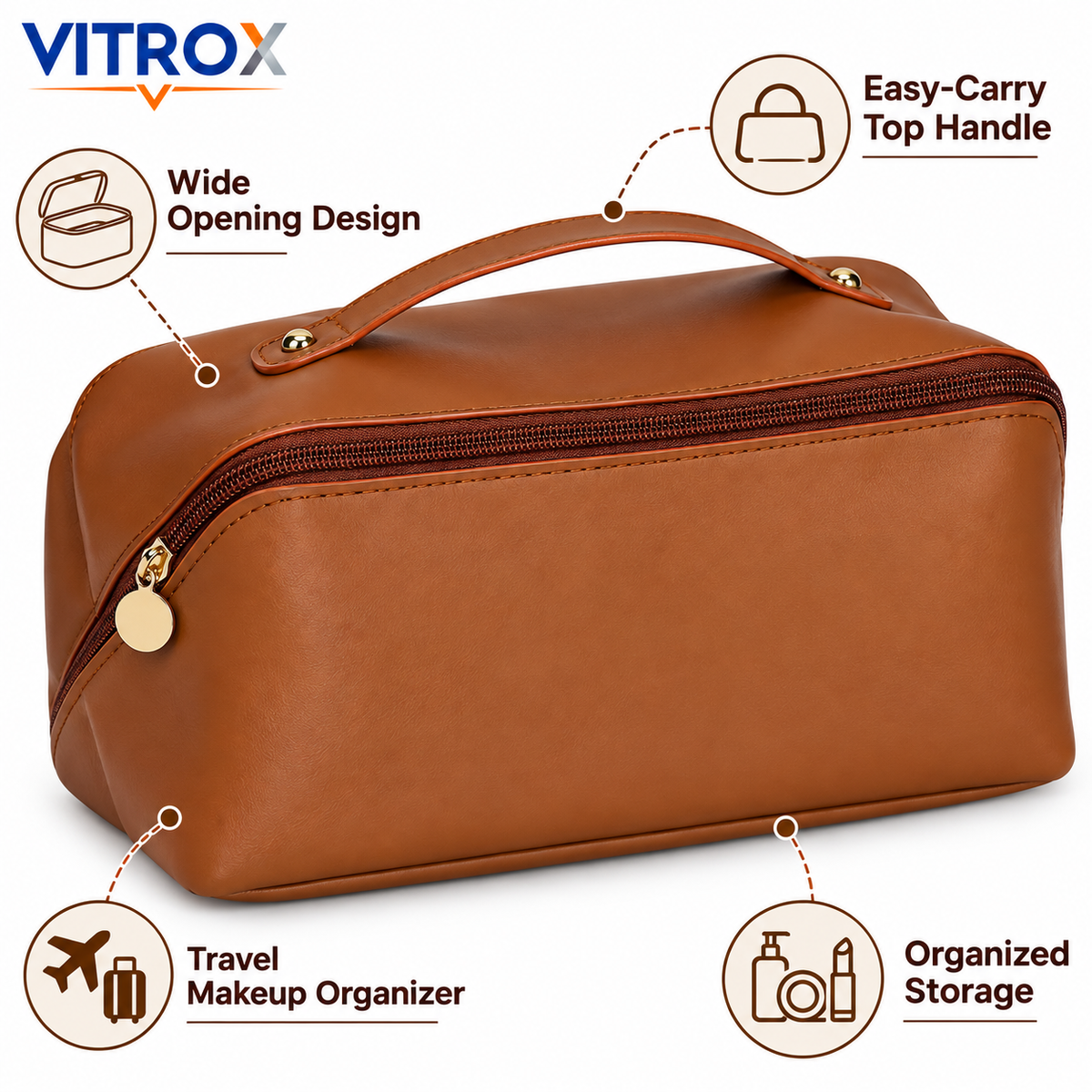 Brown Travel Makeup Organizer Bag